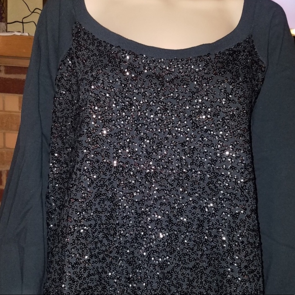 Wide neck sequined sweat shirt!